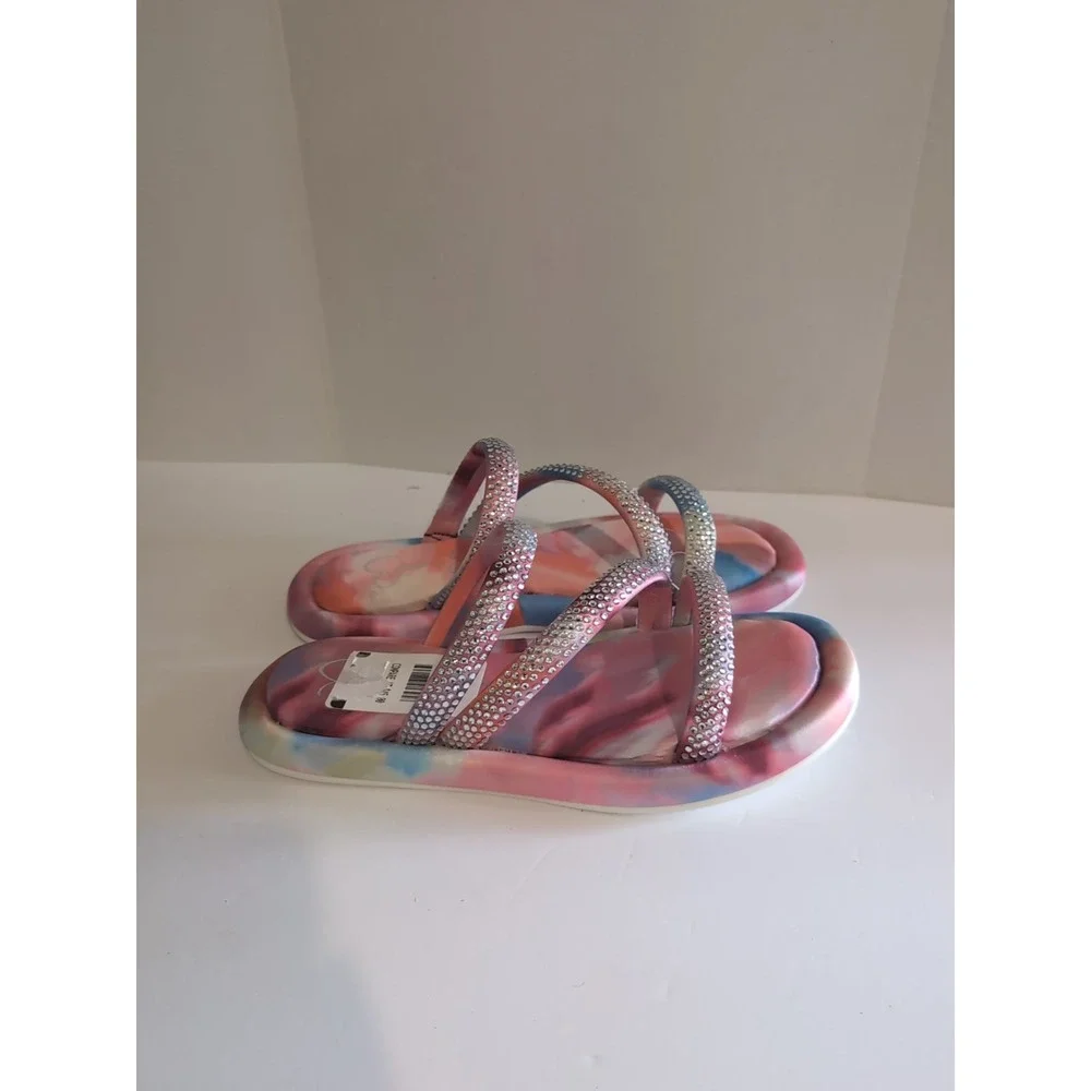 Jessica Simpson Pink Blue Watercolor Tye Die Girls Sparkle Youth Sandals  5  NEW